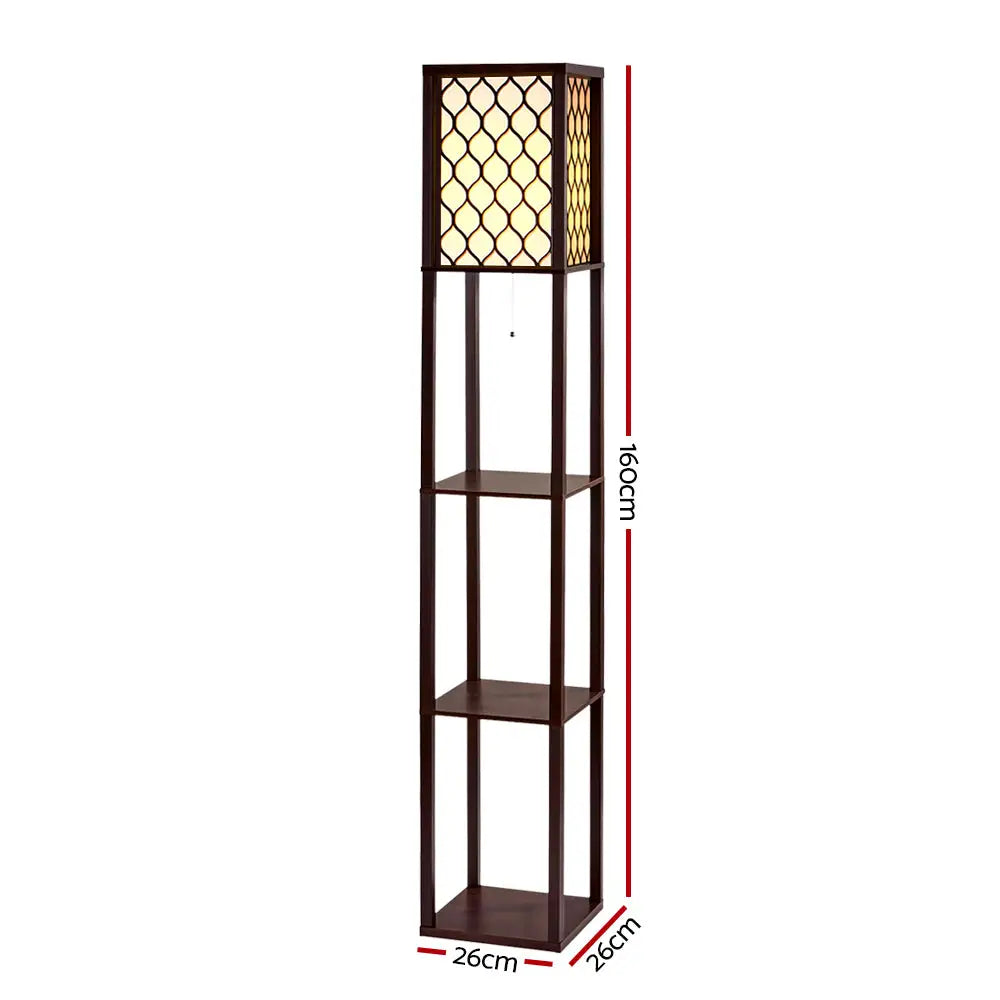 Floor Lamp 3 Tier Shelf Storage Led Light Stand Home Room Pattern Brown | Dark Wood Floor Lamp Geometric