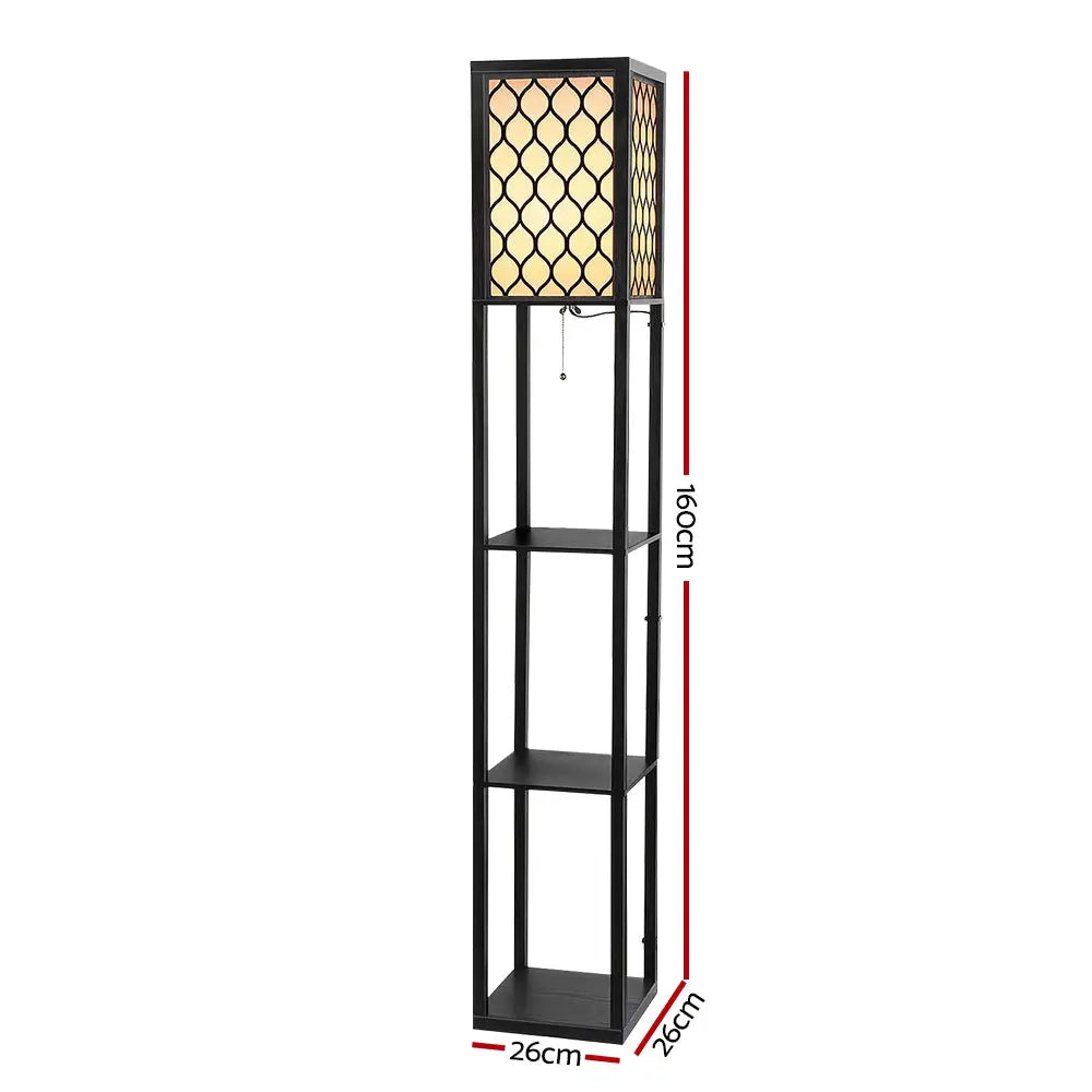 Floor Lamp 3 Tier Shelf Storage Led Light Stand Home Room Pattern Black | Black Metal Floor Lamp Warm-toned