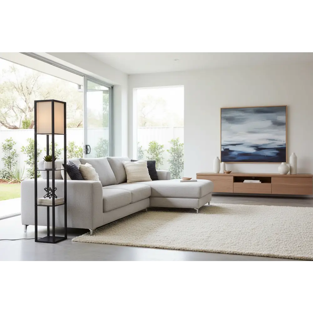 Floor Lamp 3 Tier Shelf Storage Led Light Stand Home Room Vintage Black | Light Gray Sectional Sofa Clean