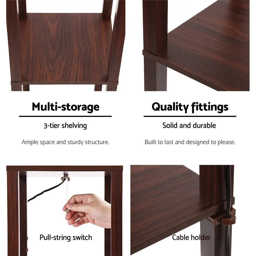 Floor Lamp 3 Tier Shelf Storage Led Light Stand Home Room Vintage Brown | Dark Brown Wooden Three-tier Unit