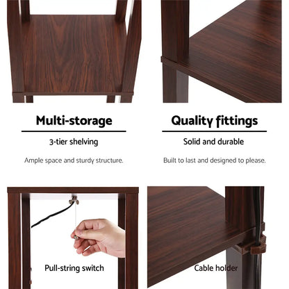 Floor Lamp 3 Tier Shelf Storage Led Light Stand Home Room Vintage Brown | Dark Brown Wooden Three-tier Unit