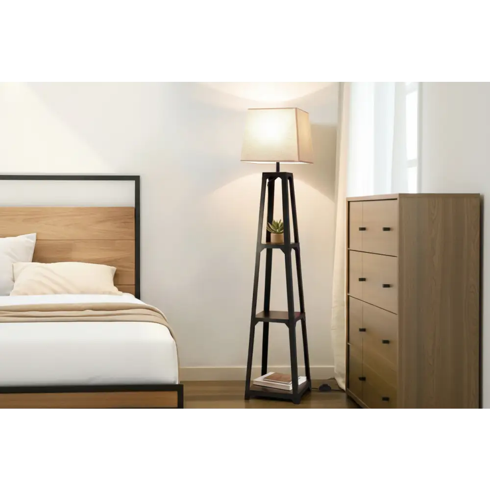 Floor Lamp 3 Tier Shelf Storage Led Light Stand Home Room Vintage White