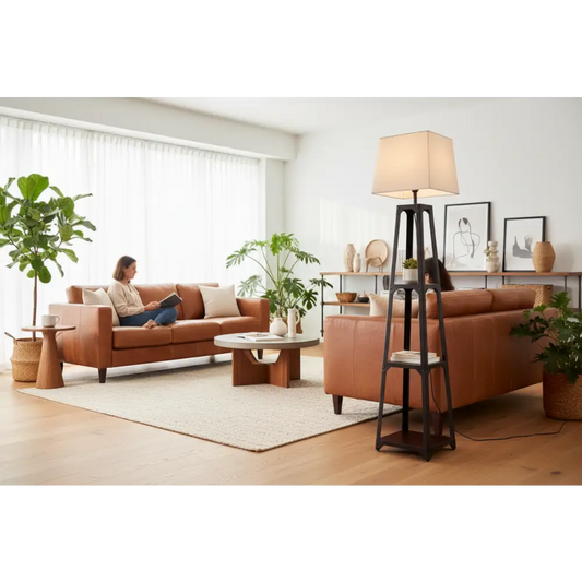 Floor Lamp 3 Tier Shelf Storage Led Light Stand Home Room Vintage White