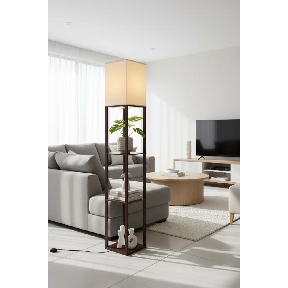 Floor Lamp 3 Tier Shelf Storage Led Light Stand Home Room Vintage White | Modern Floor Lamp Warm Beige