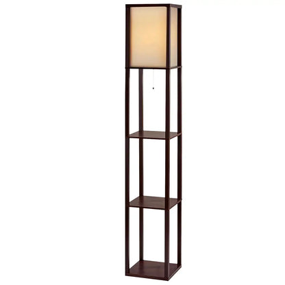 Floor Lamp 3 Tier Shelf Storage Led Light Stand Home Room Vintage Brown | Beige Textured Fabric Sectional Sofa