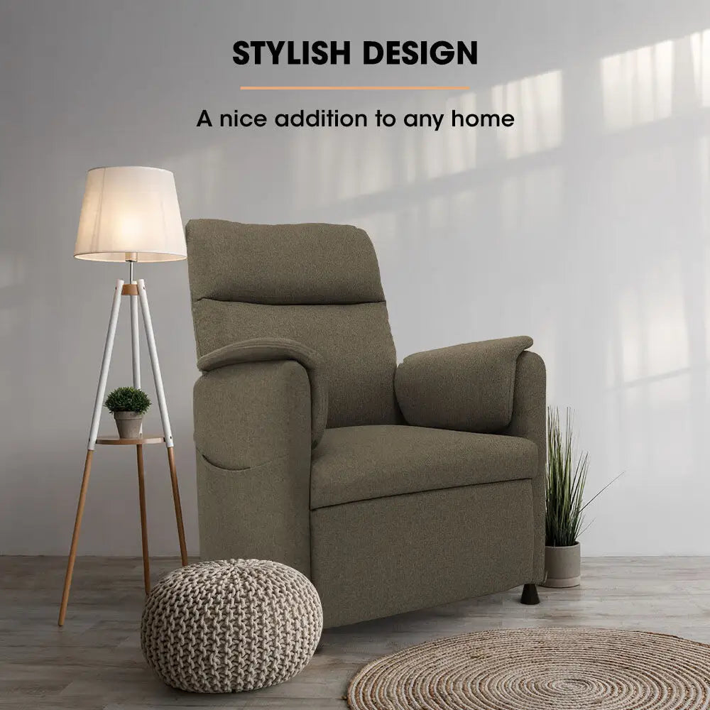Fortia Electric Armchair Recliner Single Fabric Chair Biege