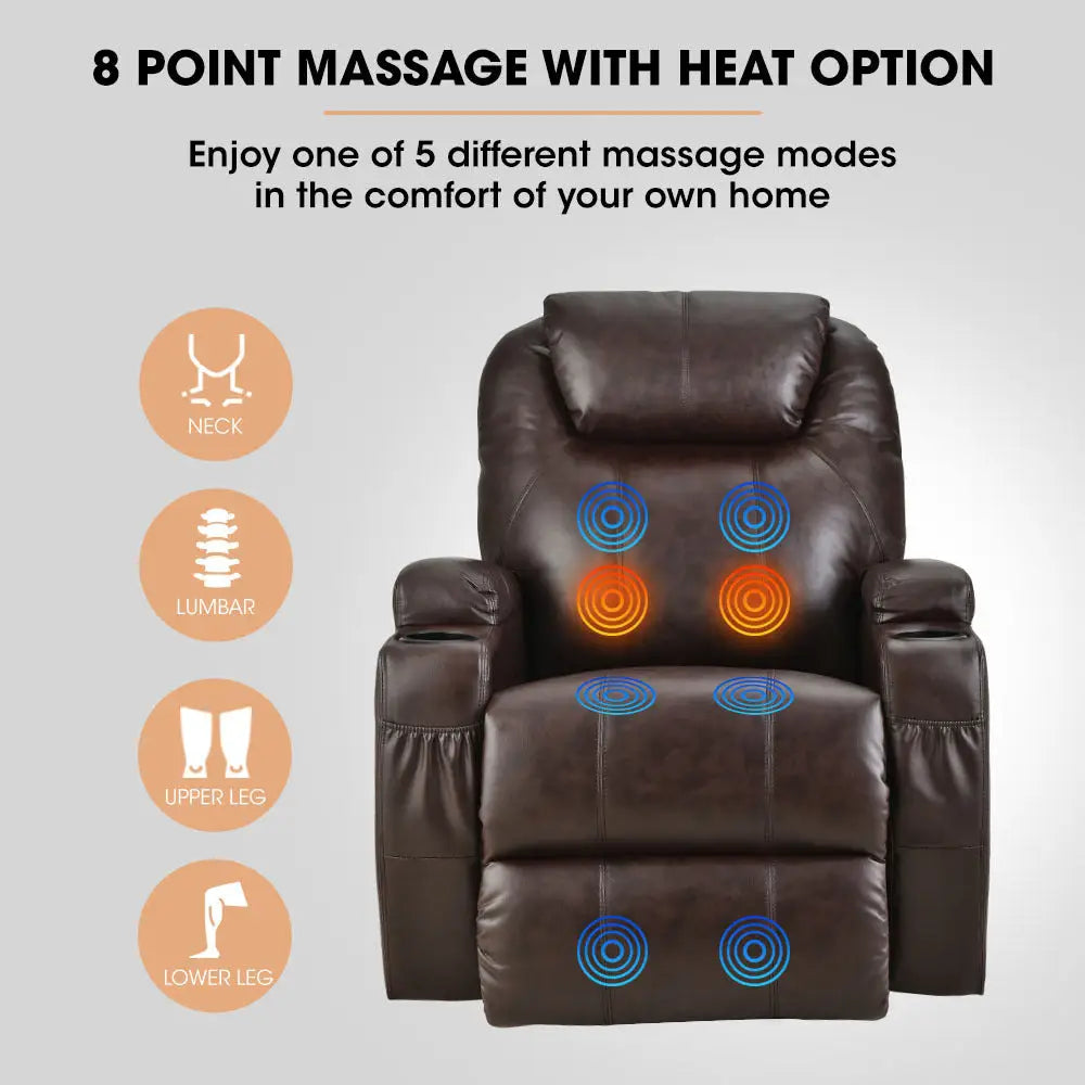 Fortia Electric Massage Lift Recliner Chair Faux Leather 8 Point Heating Dark Crimson