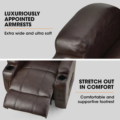 Fortia Electric Massage Lift Recliner Chair Faux Leather 8 Point Heating Dark Crimson