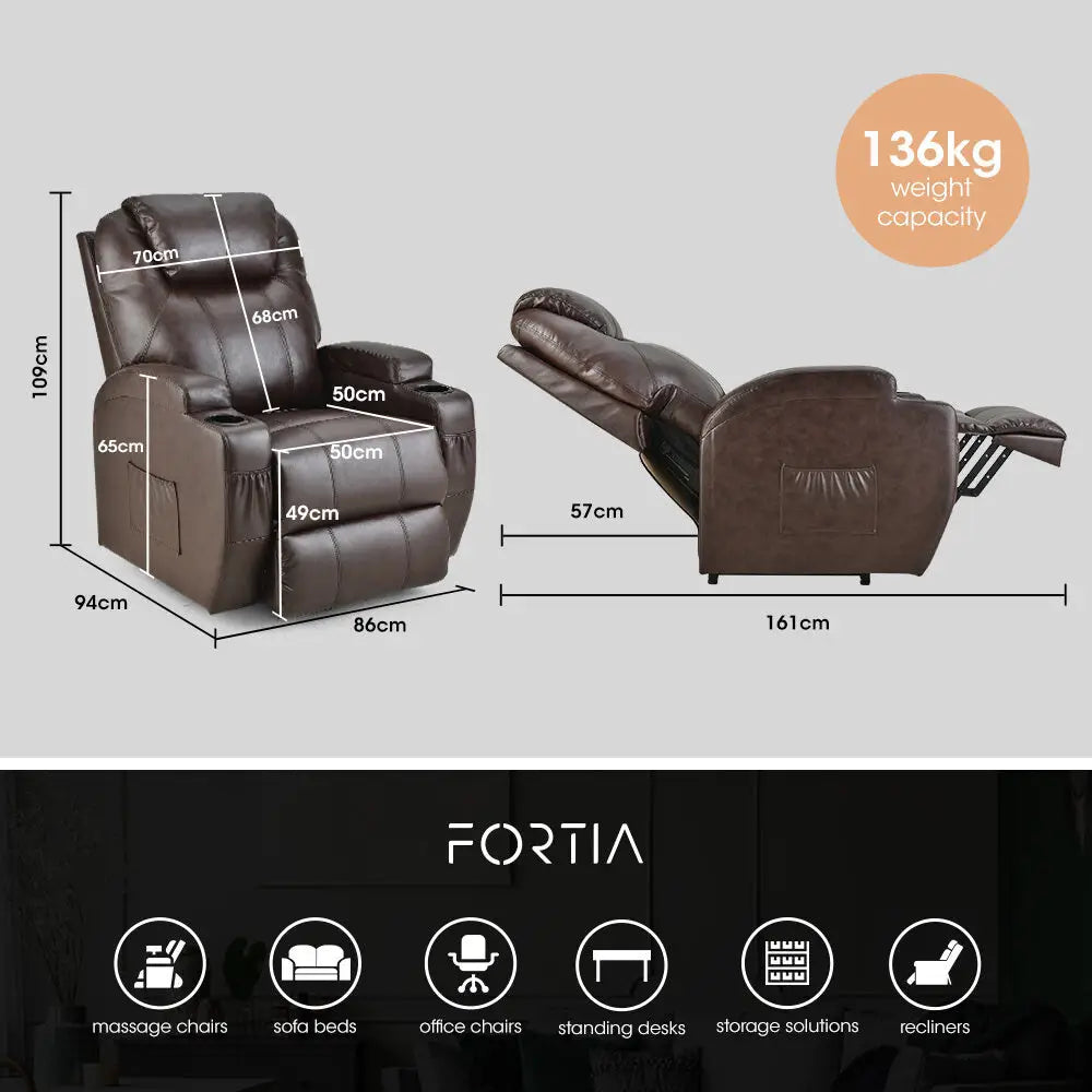 Fortia Electric Massage Lift Recliner Chair Faux Leather 8 Point Heating Dark Crimson