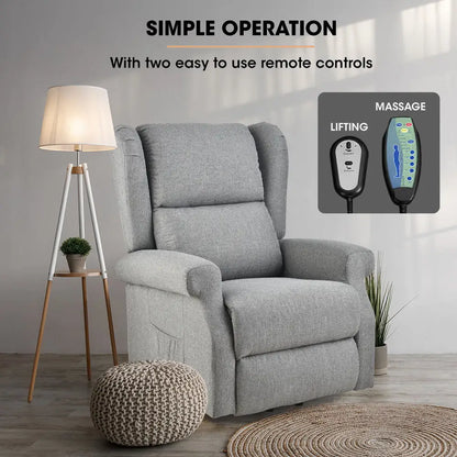 Fortia Electric Recliner Lift Heat Chair for Elderly Massage Therapy Aged Care Grey