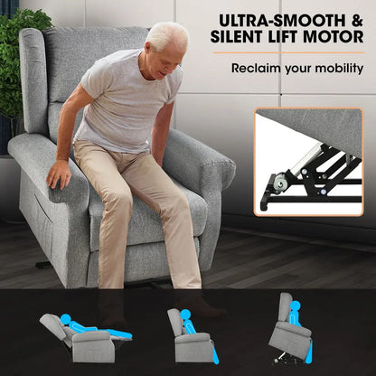 Fortia Electric Recliner Lift Heat Chair for Elderly Massage Therapy Aged Care Grey
