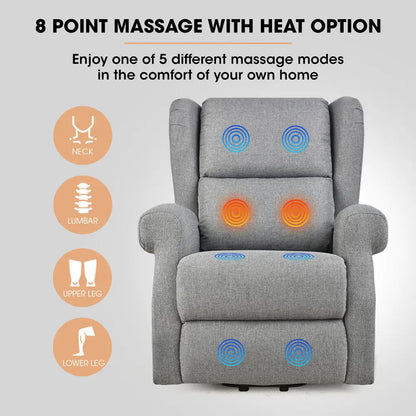 Fortia Electric Recliner Lift Heat Chair for Elderly Massage Therapy Aged Care Grey
