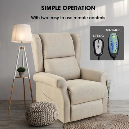 Fortia Electric Recliner Lift Heat Chair for Elderly Massage Therapy Aged Care Beige