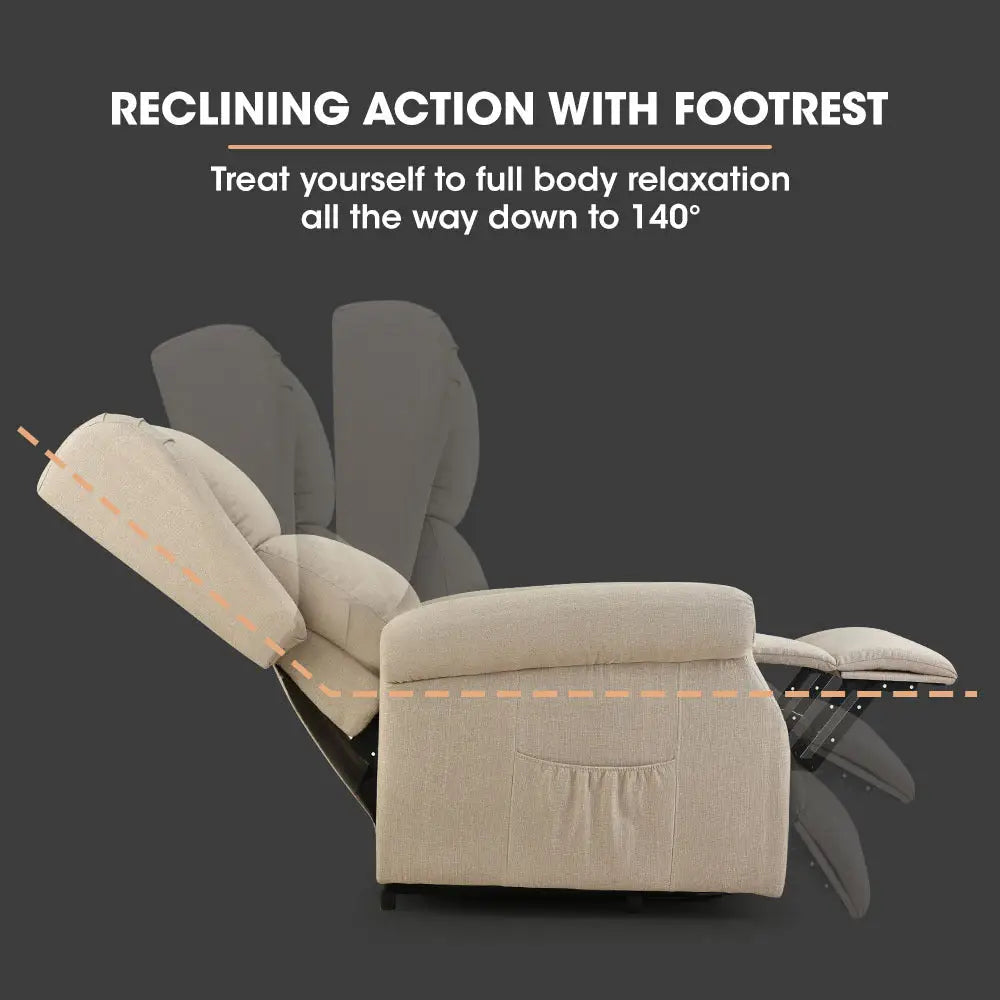 Fortia Electric Recliner Lift Heat Chair for Elderly Massage Therapy Aged Care Beige