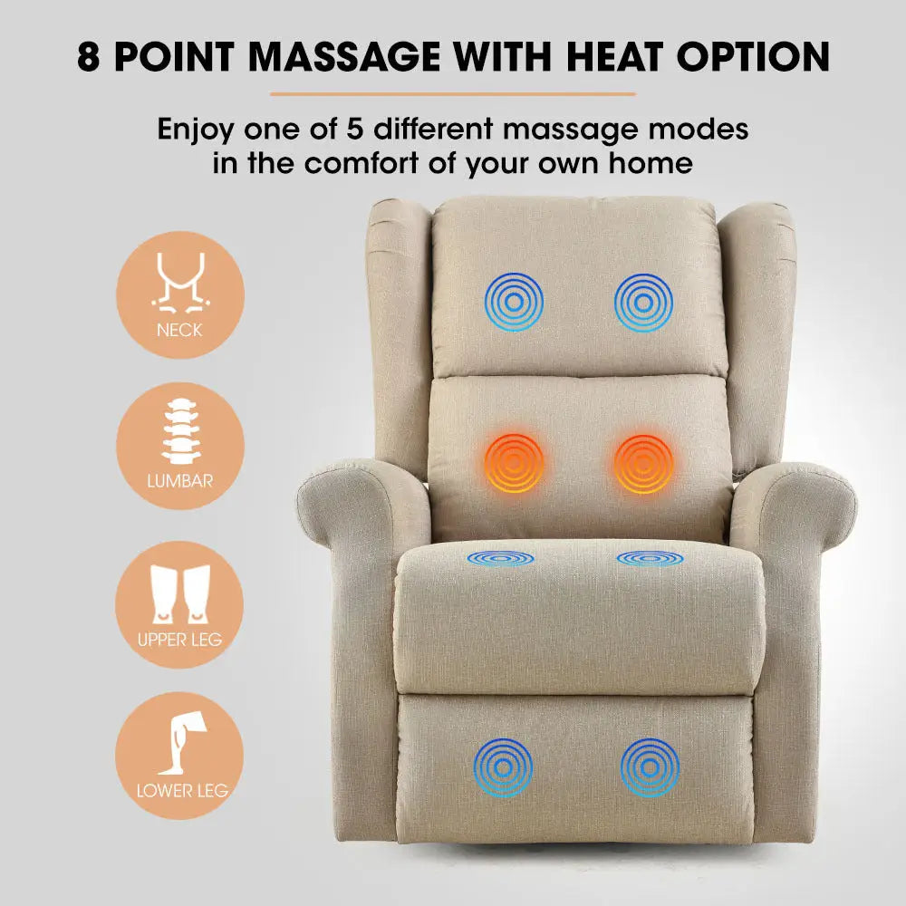 Fortia Electric Recliner Lift Heat Chair for Elderly Massage Therapy Aged Care Beige