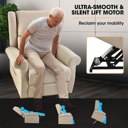 Fortia Electric Recliner Lift Heat Chair for Elderly Massage Therapy Aged Care Beige