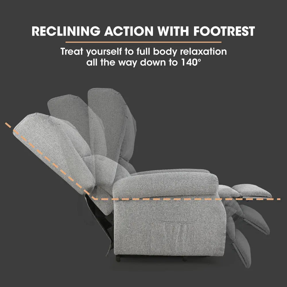 Fortia Electric Recliner Lift Heat Chair for Elderly Massage Therapy Aged Care Grey