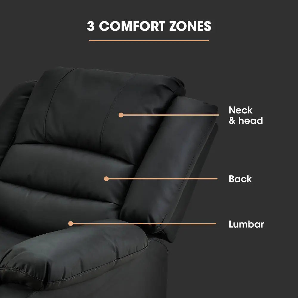 Fortia Luxury Recliner Lounge Chair Single Faux Leather Armchair for Home Theatre Cinema Elderly Black