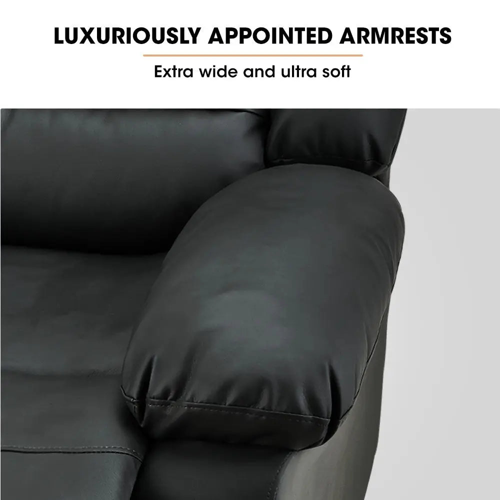 Fortia Luxury Recliner Lounge Chair Single Faux Leather Armchair for Home Theatre Cinema Elderly Black