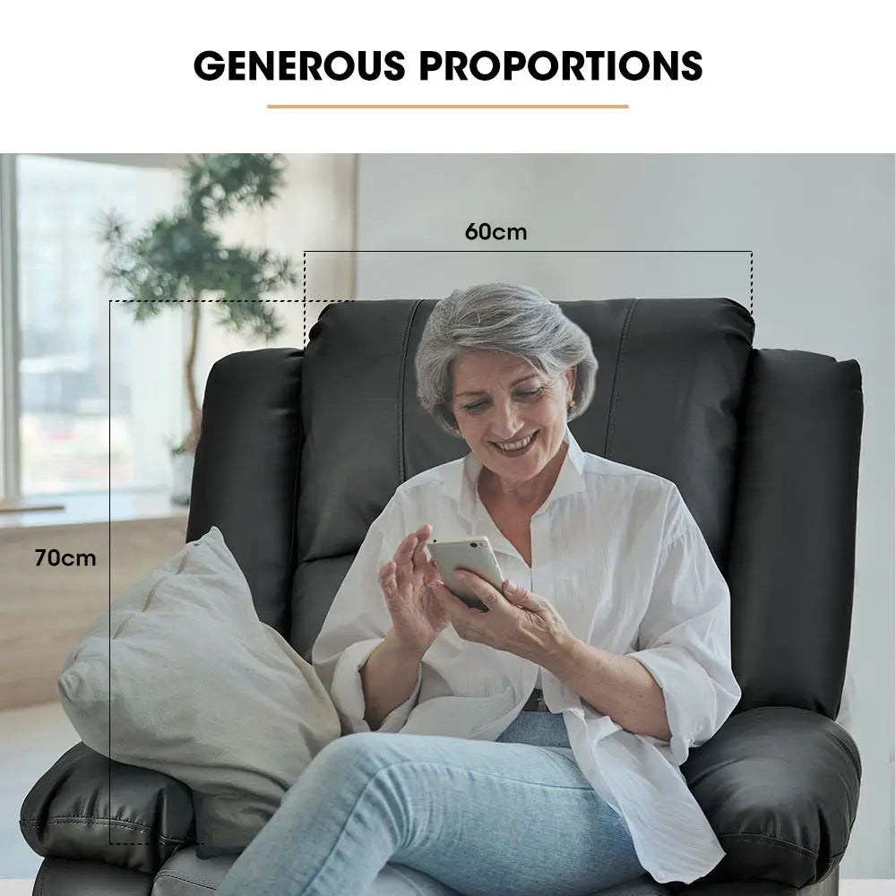 Fortia Luxury Recliner Lounge Chair Single Faux Leather Armchair for Home Theatre Cinema Elderly Black