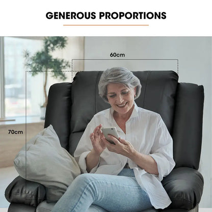 Fortia Luxury Recliner Lounge Chair Single Faux Leather Armchair for Home Theatre Cinema Elderly Black
