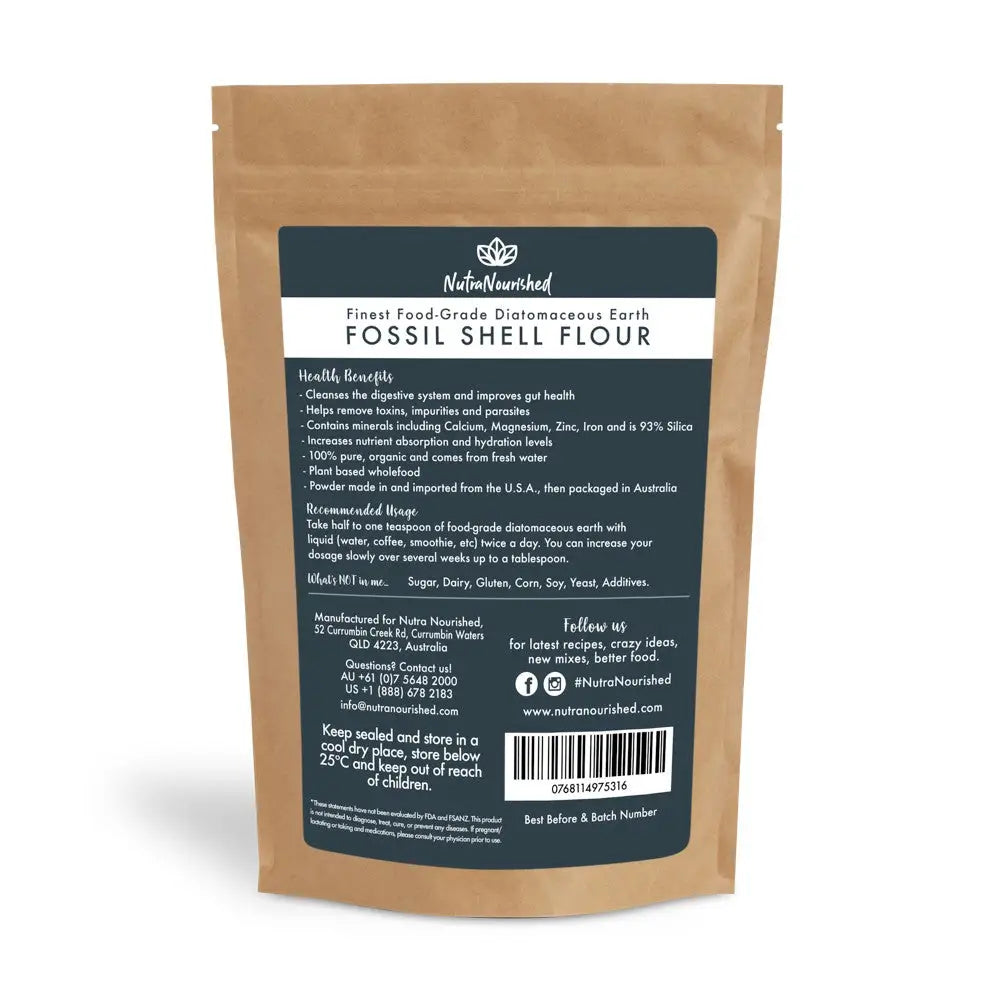 Fossil Shell Flour Powder - Food Grade Diatomaceous Earth | Brown Resealable Pouch Natunourished Fossil