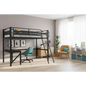Gaming Loft Bed with Desk Gridwall Steel Metal Frame Space Saving Design for Single Mattress Matte Dark Grey