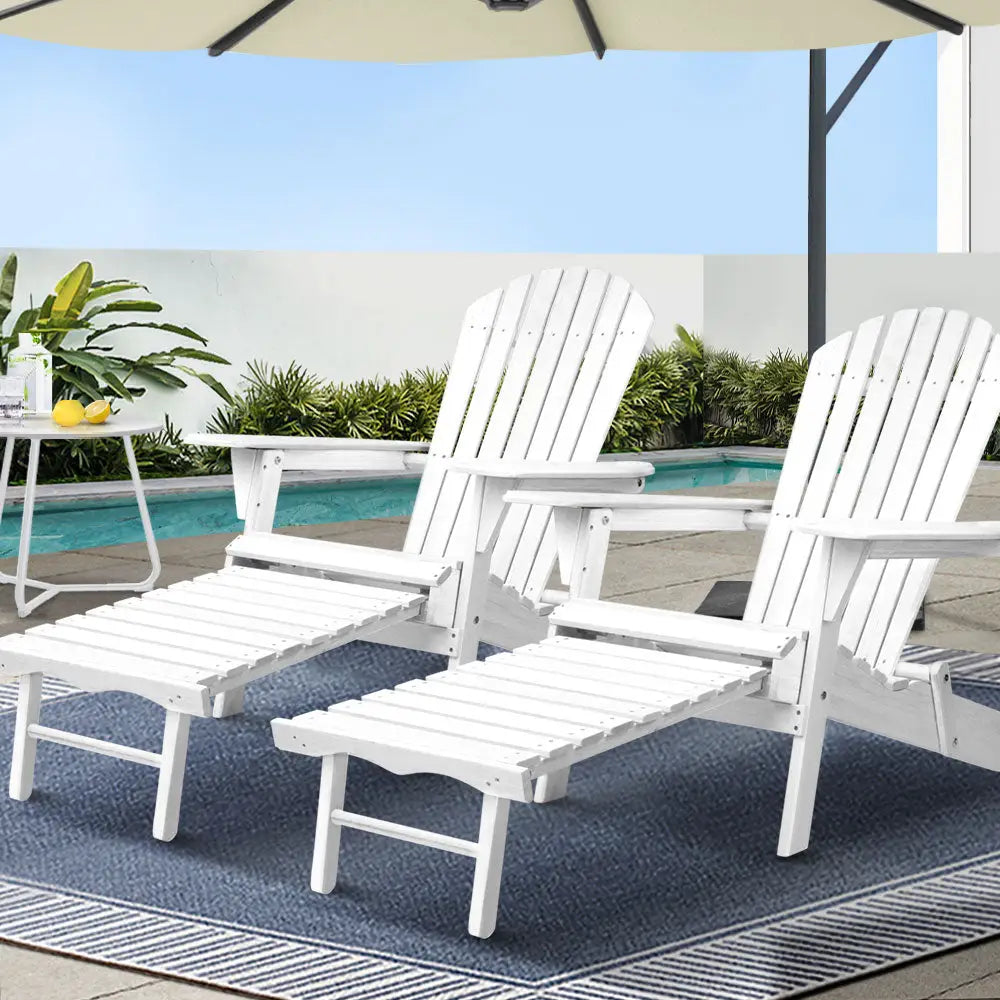 Gardeon 2pc Adirondack Outdoor Chairs Wood Foldable Sun Lounge Patio Furniture