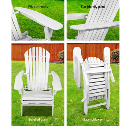 Gardeon 2pc Adirondack Outdoor Chairs Wood Foldable Sun Lounge Patio Furniture