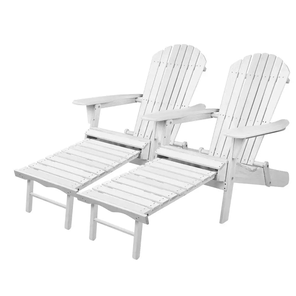 Gardeon 2pc Adirondack Outdoor Chairs Wood Foldable Sun Lounge Patio Furniture