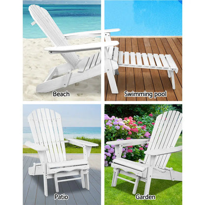 Gardeon 2pc Adirondack Outdoor Chairs Wood Foldable Sun Lounge Patio Furniture