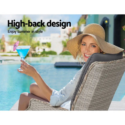 Gardeon 2pc Recliner Chair Sun Lounge Wicker Lounger Outdoor Furniture Adjustable Grey