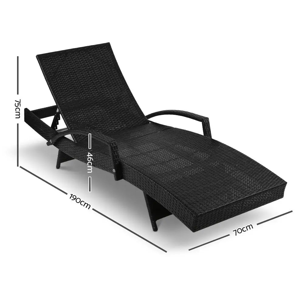 Gardeon 2pc Sun Lounge Wicker Lounger Outdoor Furniture Beach Chair Patio Adjustable Cushion Black