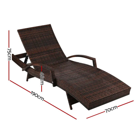 Gardeon 2pc Sun Lounge Wicker Lounger Outdoor Furniture Beach Chair Patio Adjustable Cushion Brown