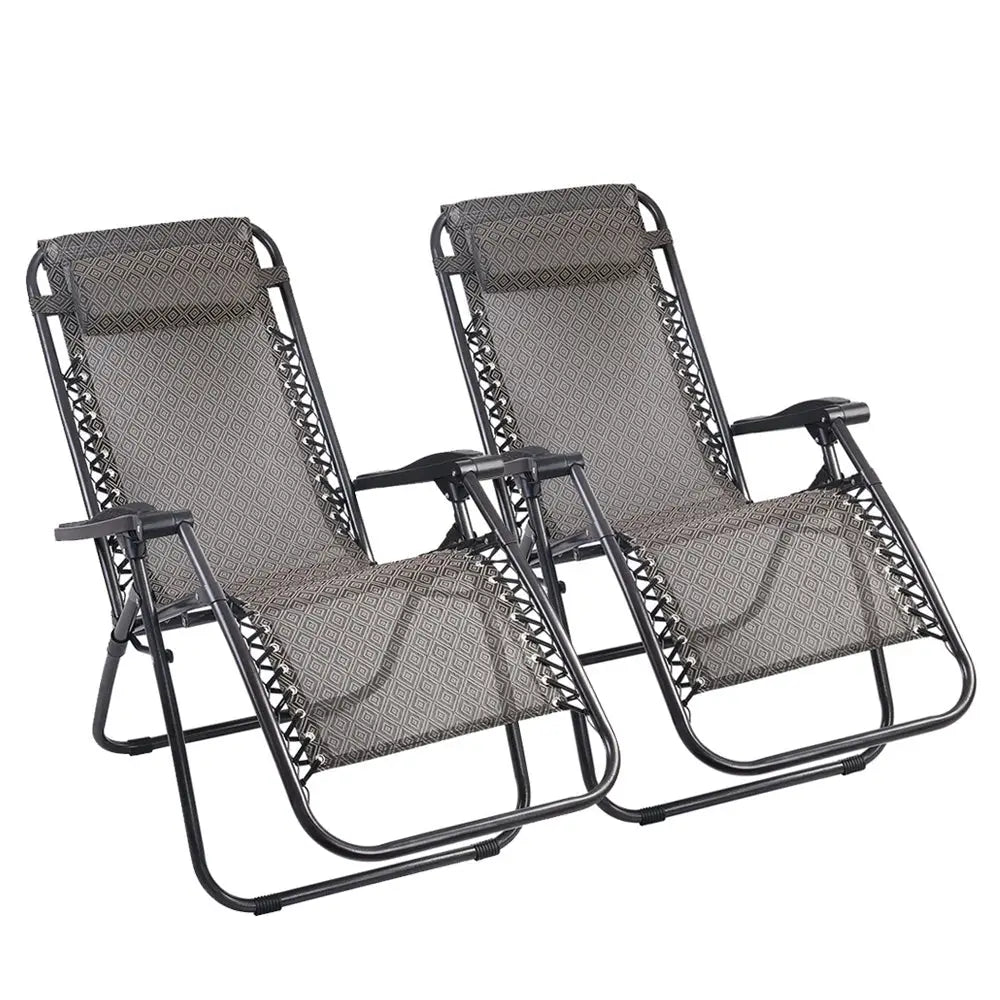 Gardeon 2pc Zero Gravity Chair Folding Outdoor Recliner Adjustable Sun Lounge Camping Beige