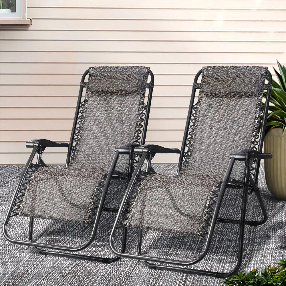 Gardeon 2pc Zero Gravity Chair Folding Outdoor Recliner Adjustable Sun Lounge Camping Beige