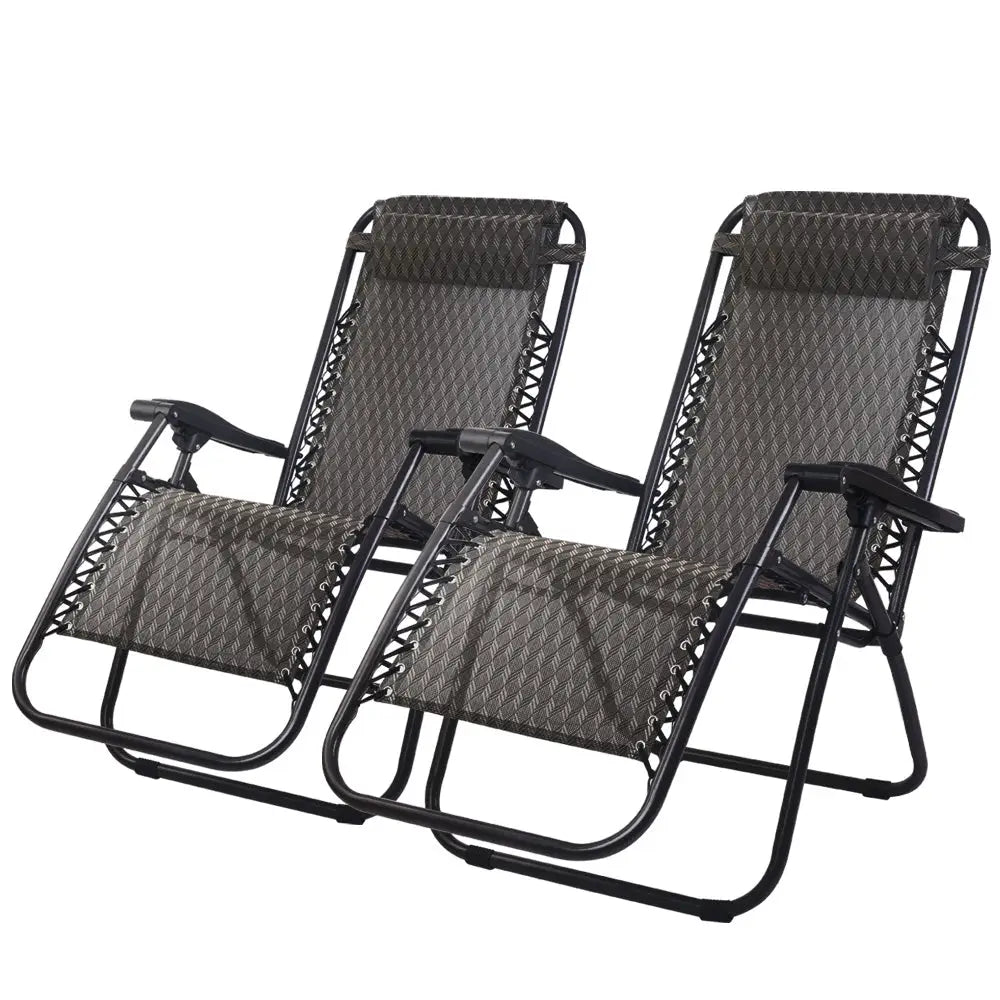 Gardeon 2pc Zero Gravity Chair Folding Outdoor Recliner Adjustable Sun Lounge Camping Grey