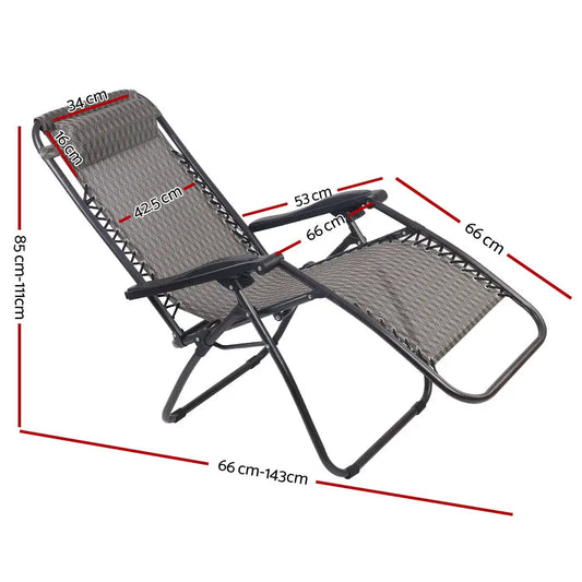 Gardeon 2pc Zero Gravity Chair Folding Outdoor Recliner Adjustable Sun Lounge Camping Grey