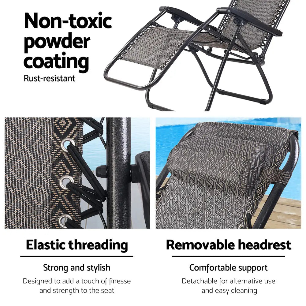 Gardeon 2pc Zero Gravity Chair Folding Outdoor Recliner Adjustable Sun Lounge Camping Beige