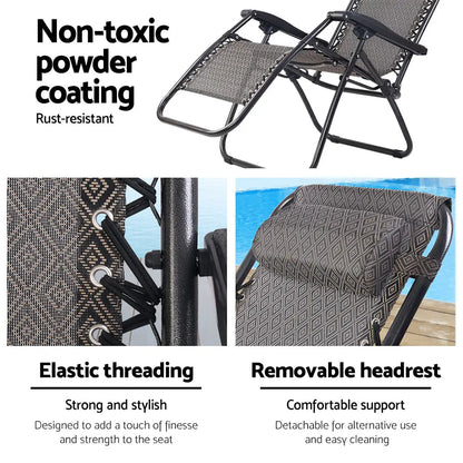 Gardeon 2pc Zero Gravity Chair Folding Outdoor Recliner Adjustable Sun Lounge Camping Beige