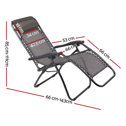 Gardeon 2pc Zero Gravity Chair Folding Outdoor Recliner Adjustable Sun Lounge Camping Beige