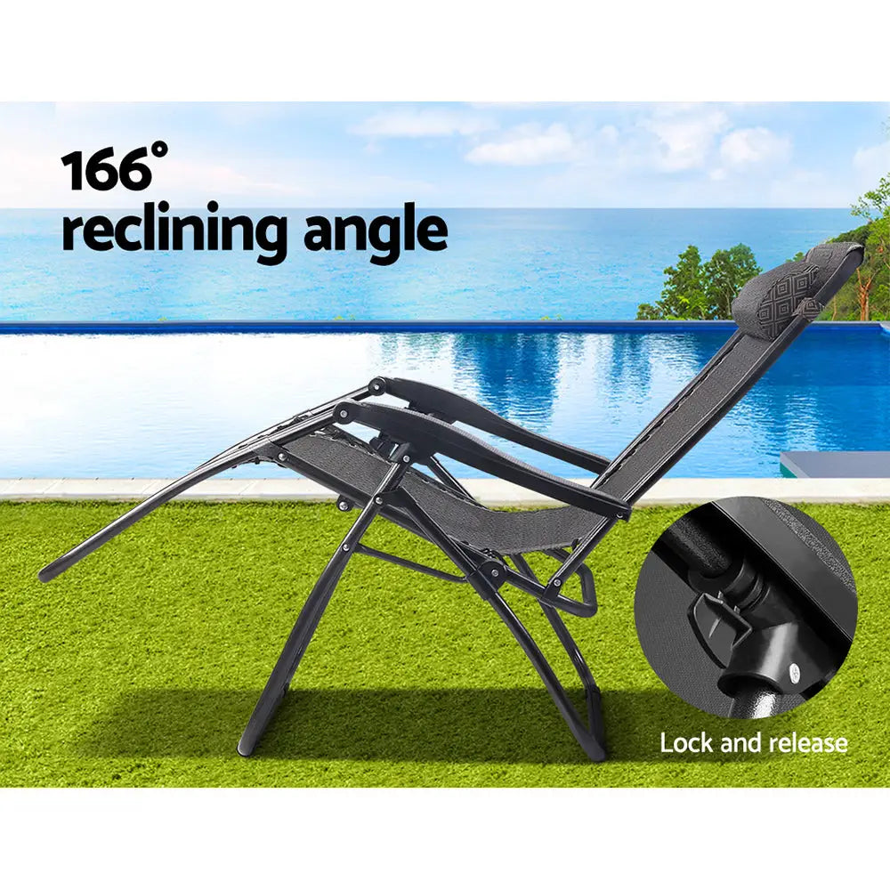 Gardeon 2pc Zero Gravity Chair Folding Outdoor Recliner Adjustable Sun Lounge Camping Beige