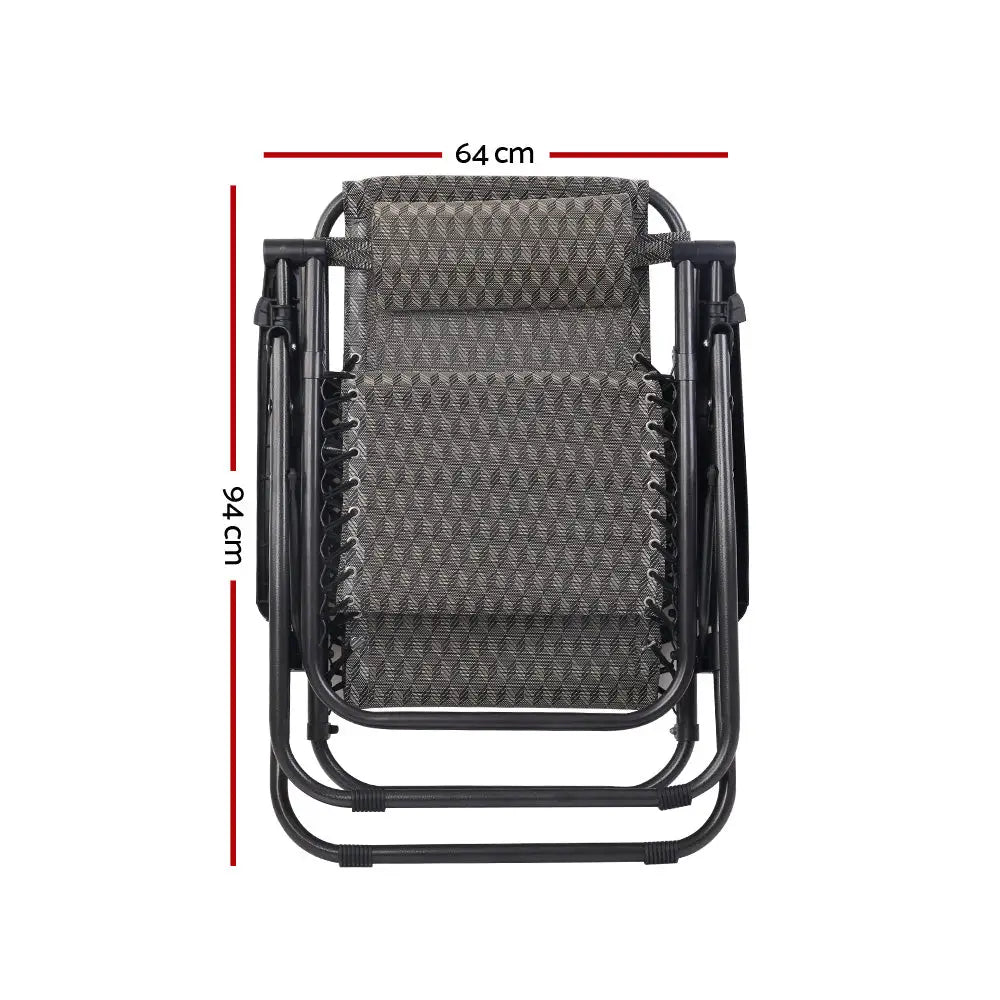 Gardeon 2pc Zero Gravity Chair Folding Outdoor Recliner Adjustable Sun Lounge Camping Grey