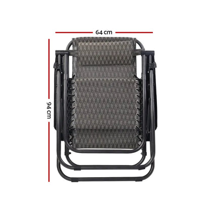 Gardeon 2pc Zero Gravity Chair Folding Outdoor Recliner Adjustable Sun Lounge Camping Grey