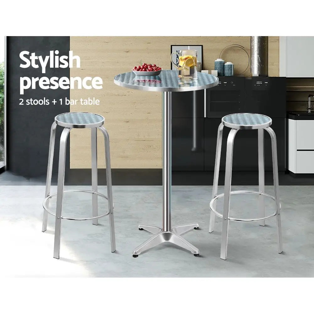 Gardeon 3-piece Outdoor Bar Set Bistro Table Stools Adjustable Round Cafe