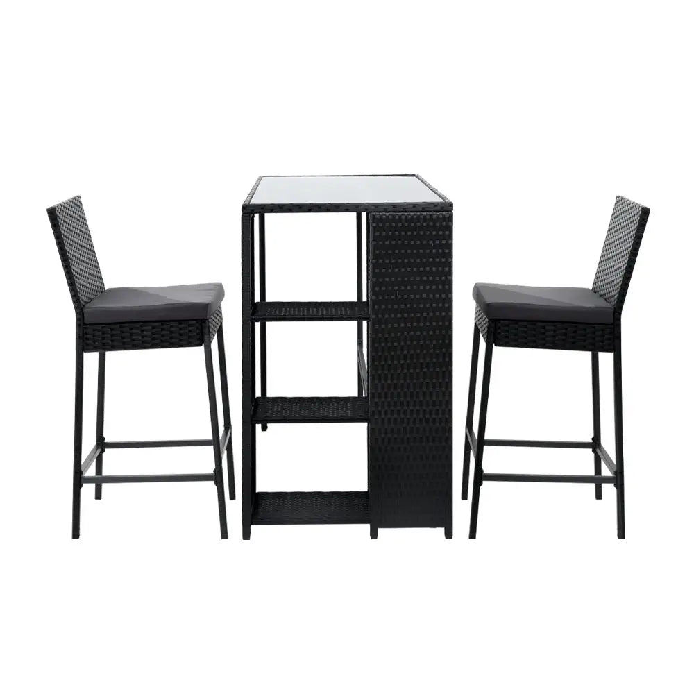 Gardeon 3-piece Outdoor Bar Set Patio Dining Chairs Wicker Table Stools