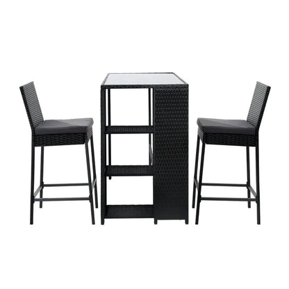 Gardeon 3-piece Outdoor Bar Set Patio Dining Chairs Wicker Table Stools