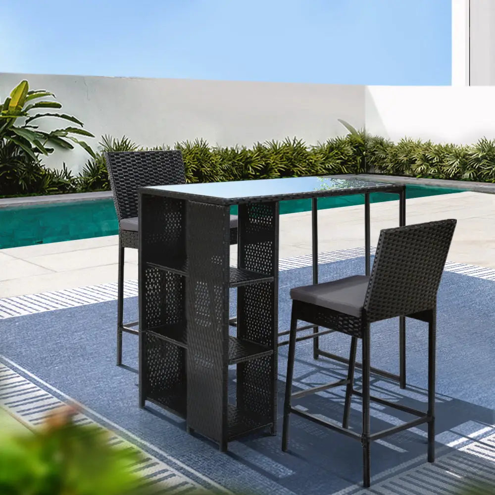 Gardeon 3-piece Outdoor Bar Set Patio Dining Chairs Wicker Table Stools