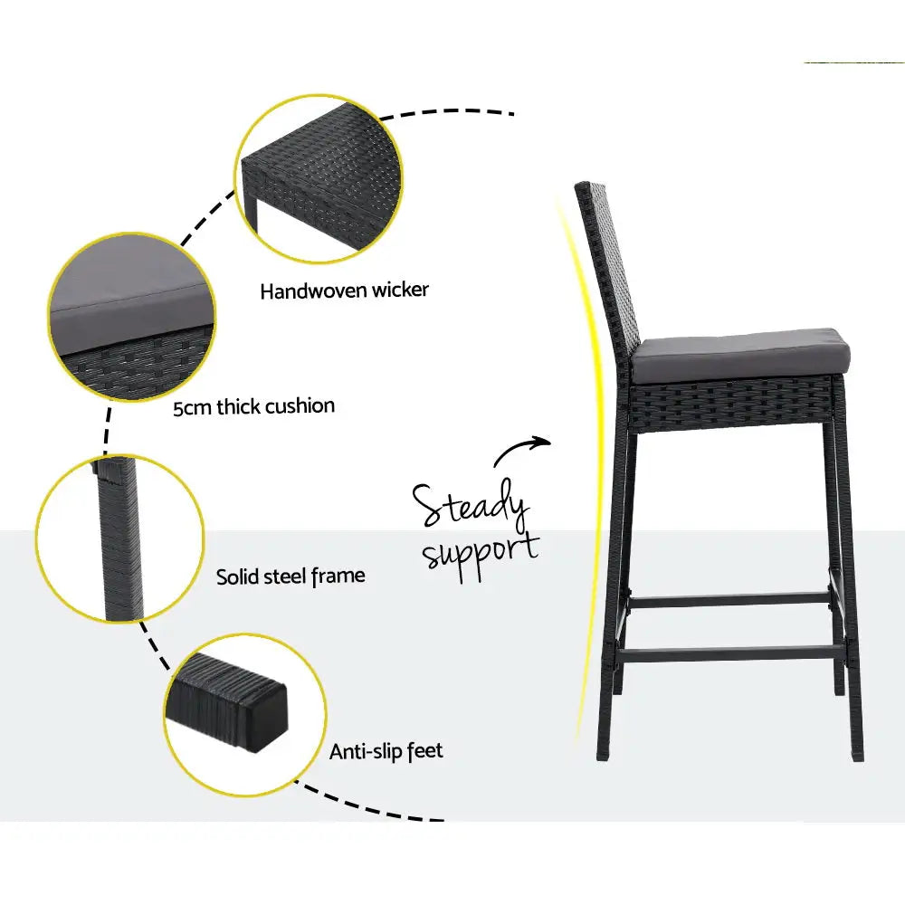 Gardeon 3-piece Outdoor Bar Set Patio Dining Chairs Wicker Table Stools