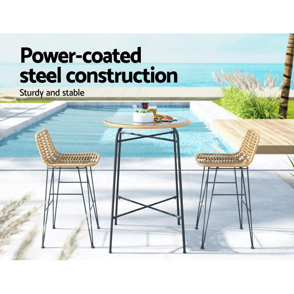 Gardeon 3-piece Outdoor Bar Set Wicker Table Chairs Patio Bistro